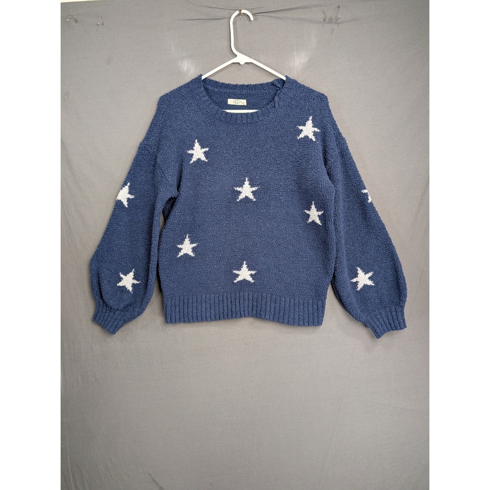 UGG Blue Star Intarsia Sherpa Fleece Knit Pullover Sweater Balloon Sleeve